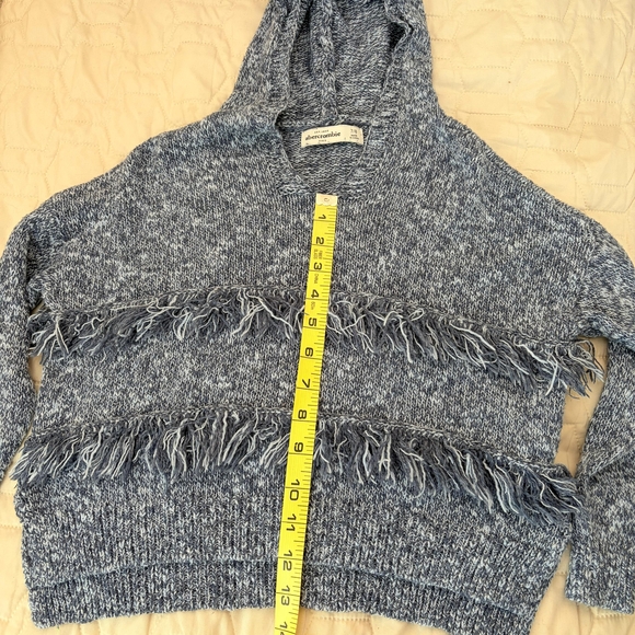 Abercrombie Kids Blue Marled Fringe Hooded Sweater Size 7/8 Boho Festival - Picture 6 of 7